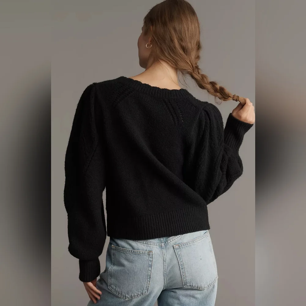 Anthropologie Pointelle Scalloped Cardigan Sweater - Picture 3 of 3